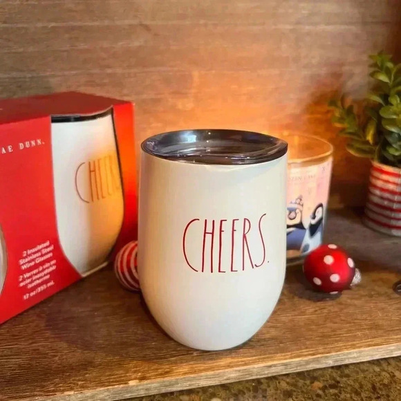 NEW 2 (Two) Rae Dunn - Insulated Stainless Steel Stemless Wine Glasses - CHEERS - Picture 9 of 15